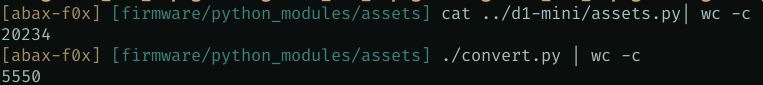 terminal output comparing the filesize of raw png's versus my RLE encoding